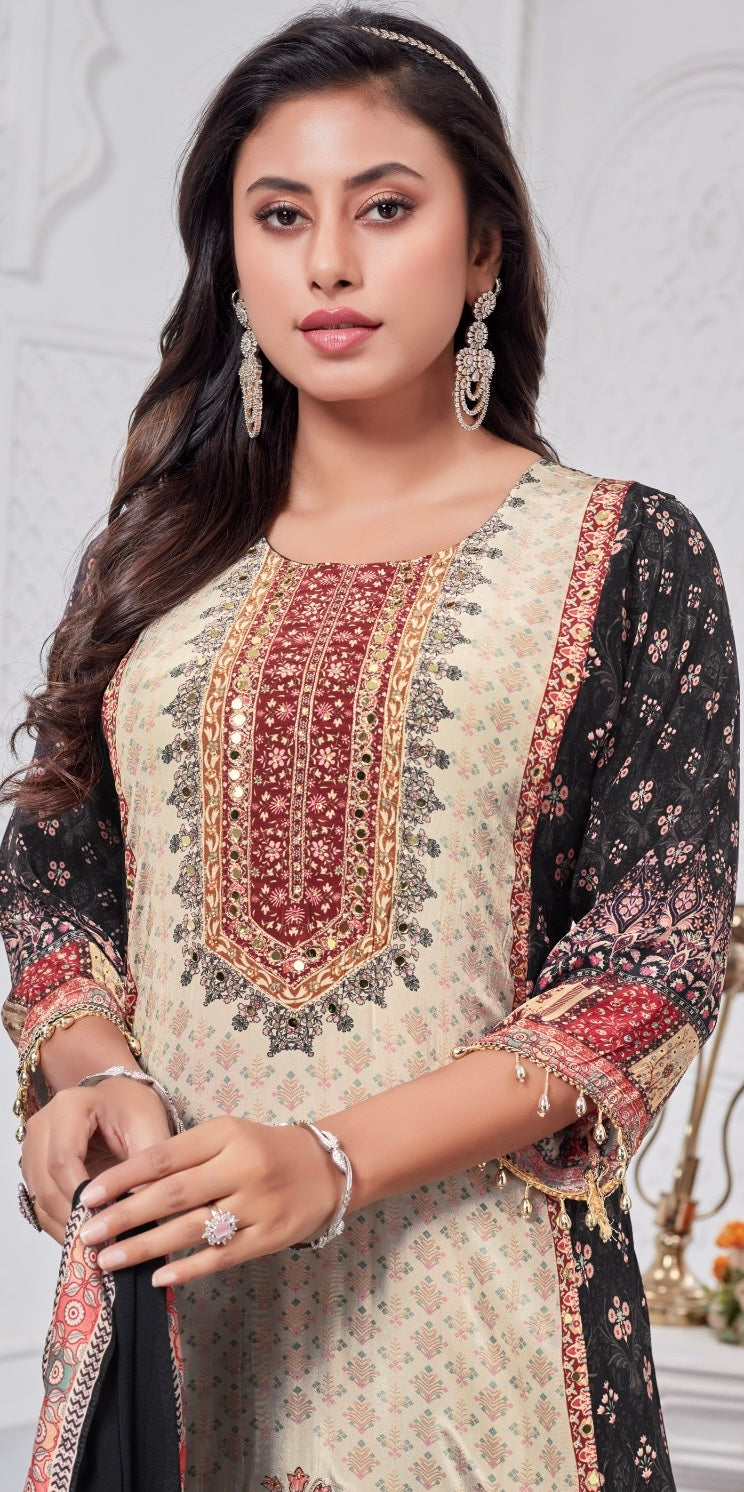 Crepe traditional printed anarkali set