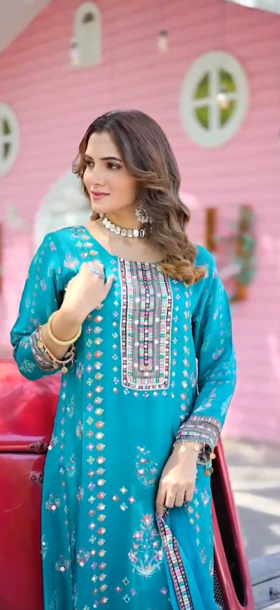 Beautiful crepe traditional c-cut anarkali set