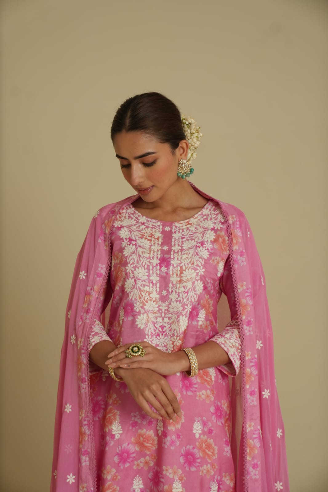 Pink beautiful cotton floral printed pant set