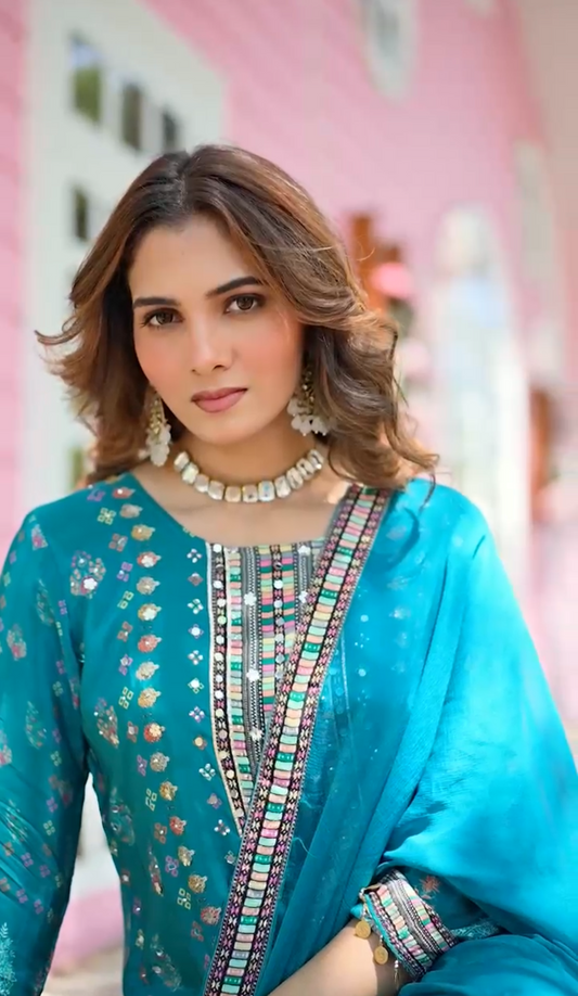 Beautiful crepe traditional c-cut anarkali set