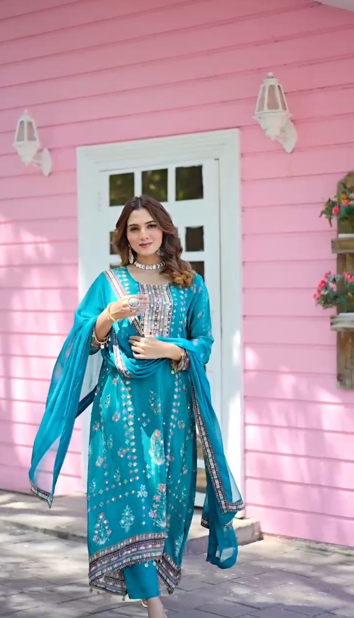 Beautiful crepe traditional c-cut anarkali set